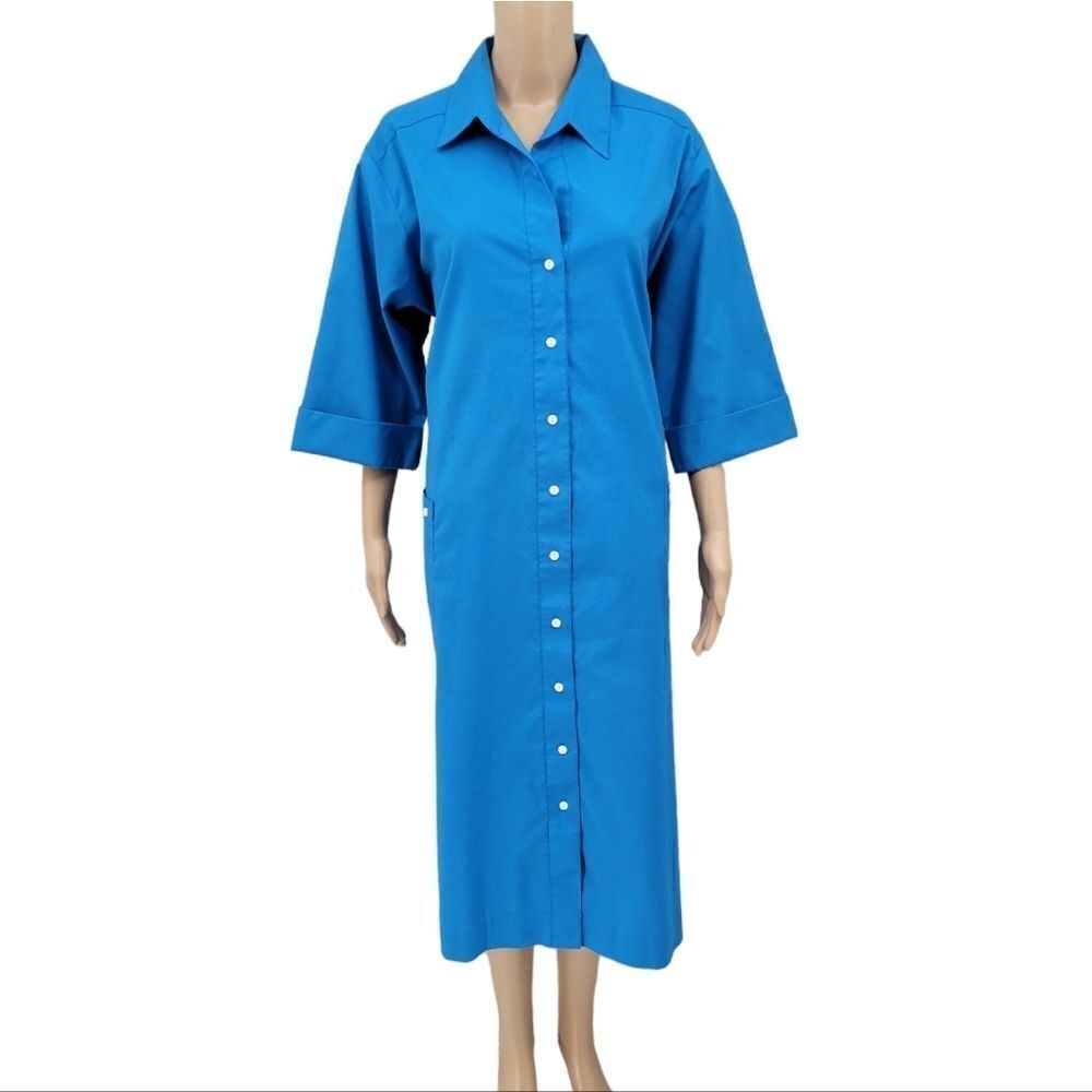 Willi of California Vintage 70s 80s Blue Shirt Dress Poplin